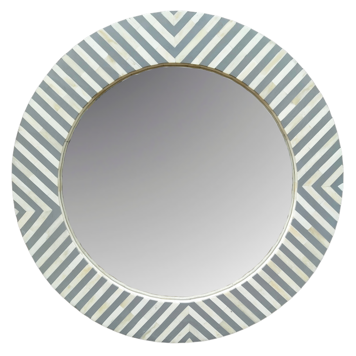 75CM ROUND GREY BONE INLAY MIRROR