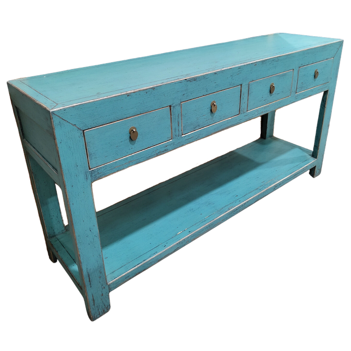 1.7M 4-DRAWER BLUE LACQUERED CONSOLE