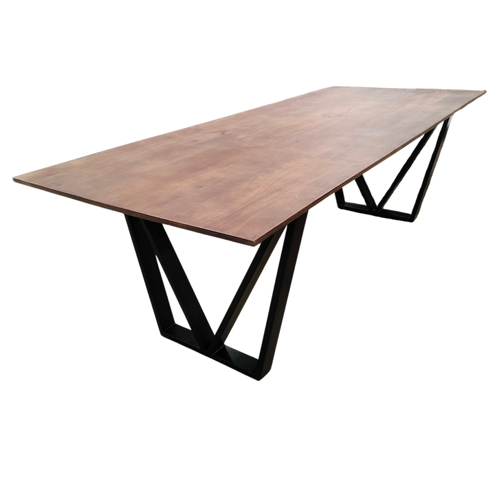 2.4M SMOKED WALNUT V BASE DINING TABLE