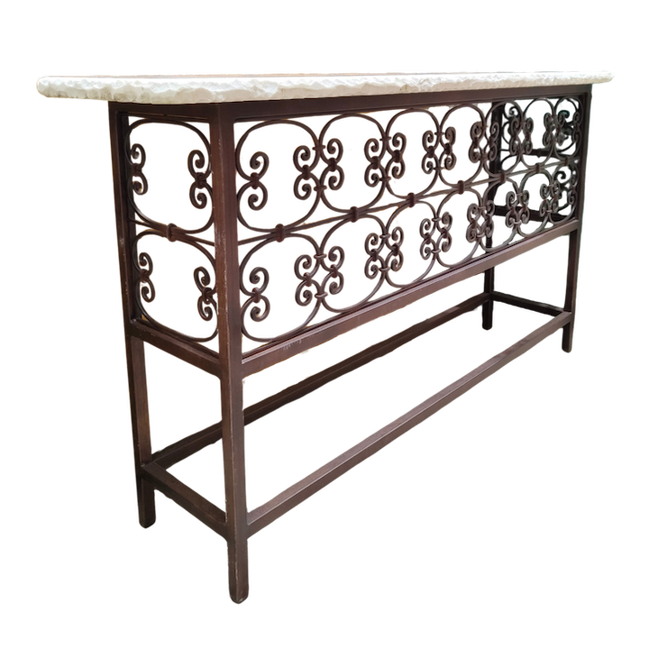 1.5M WHITE MARBLE WROUGHT IRON CONSOLE