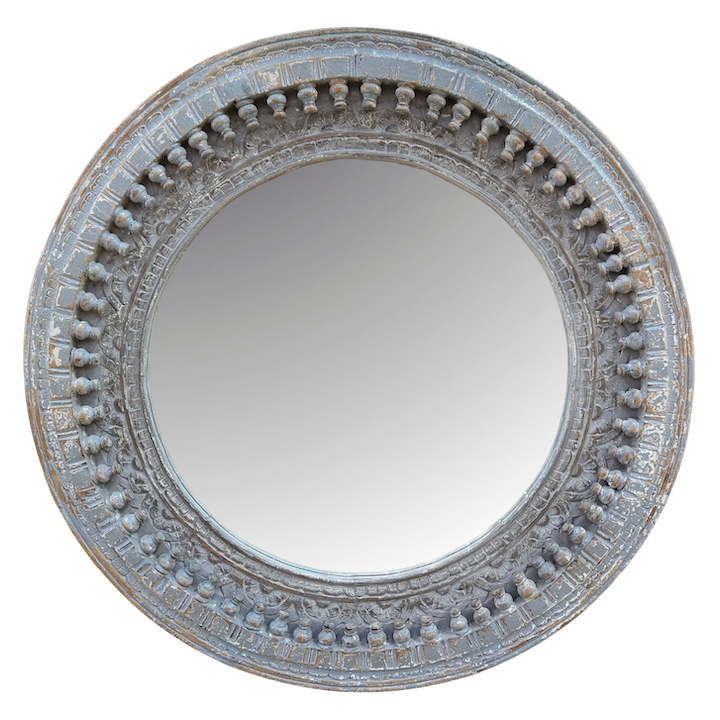 1M CARVED GREY ROUND MIRROR