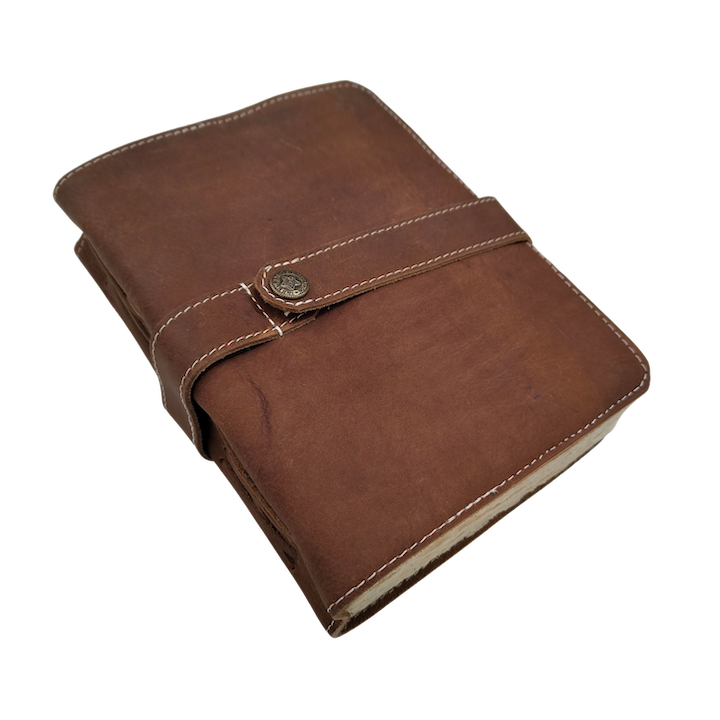 LEATHER BUTTON STRAP DIARY AGED