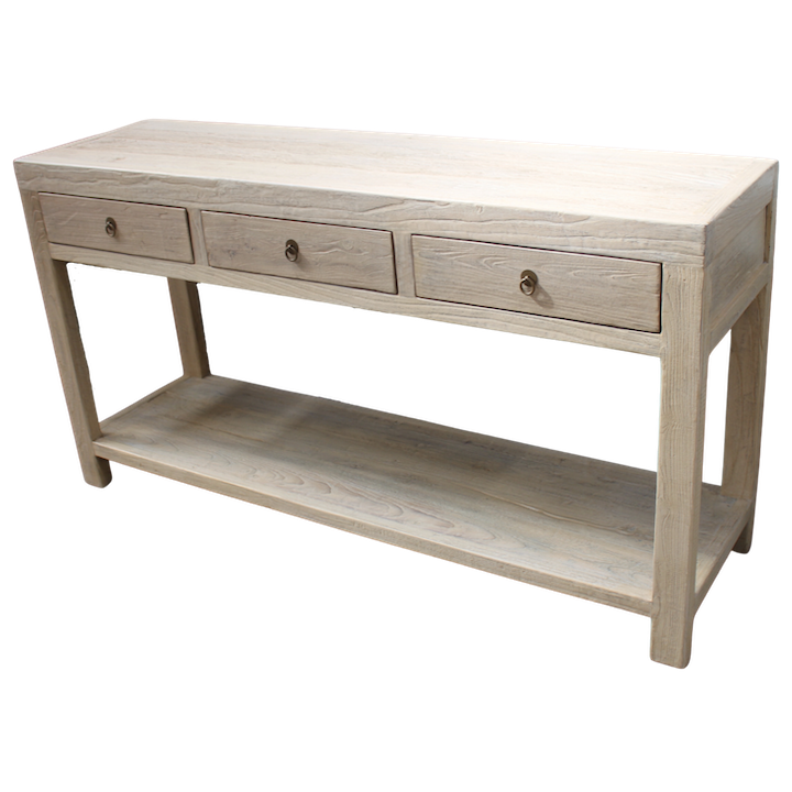 1.6M 3-DRAWER SCRUBBED ELM CONSOLE