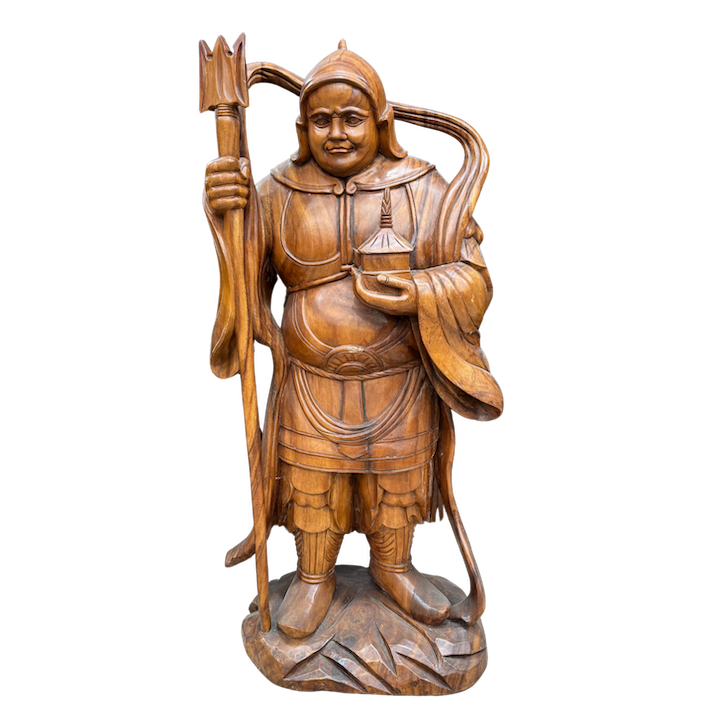 JAPANESE CARVED BISHAMONTEN STATUE