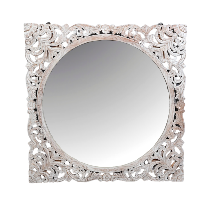 1.2M WHITEWASH CARVED SQUARE MIRROR